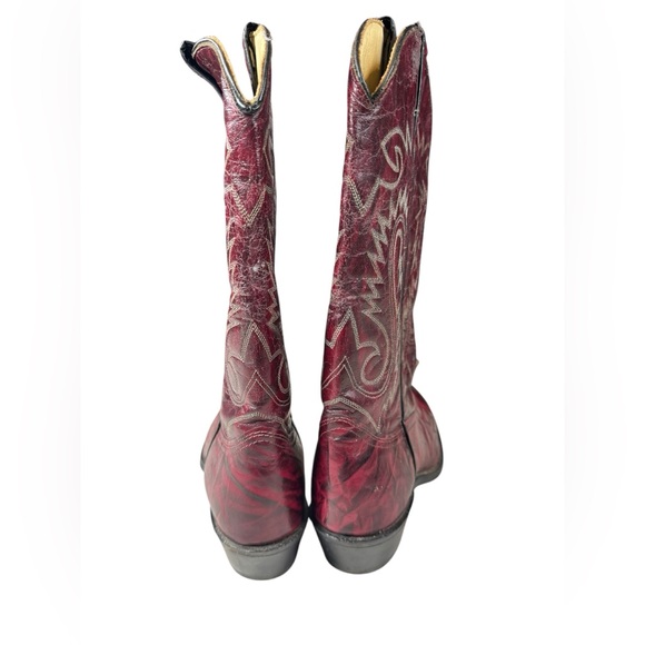 Vintage Sheplers Red Leather Cowboy Boots Size 10D Western Rodeo Distressed - Picture 6 of 9